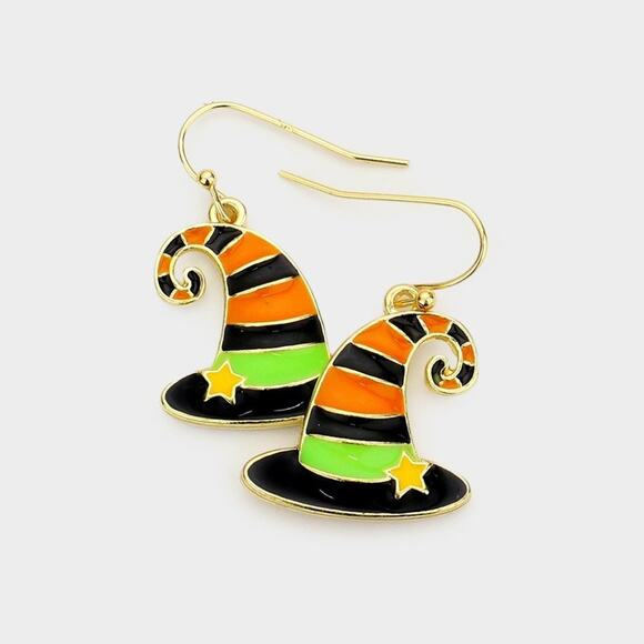 Enamel Halloween Witch's Hat Dangle Earrings by Tell your tale - Picture 1 of 1